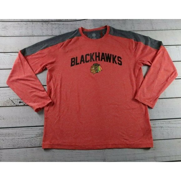 NHL Other - NHL CHICAGO BLACKHAWKS Shirt Men's Long Sleeve Polyester Crew Neck Red Black LG